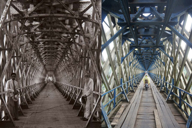 Ini sejarah Jembatan Cirahong yang menghubungkan Ciamis dengan Tasikmalaya. Foto ini adalah gambaran Jembatan Cirahong pada tahun 1930-an dan tahun 2014.