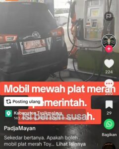 Terekam mobil dinas pejabat di Tasikmalaya diisi BBM subsidi Pertalite.